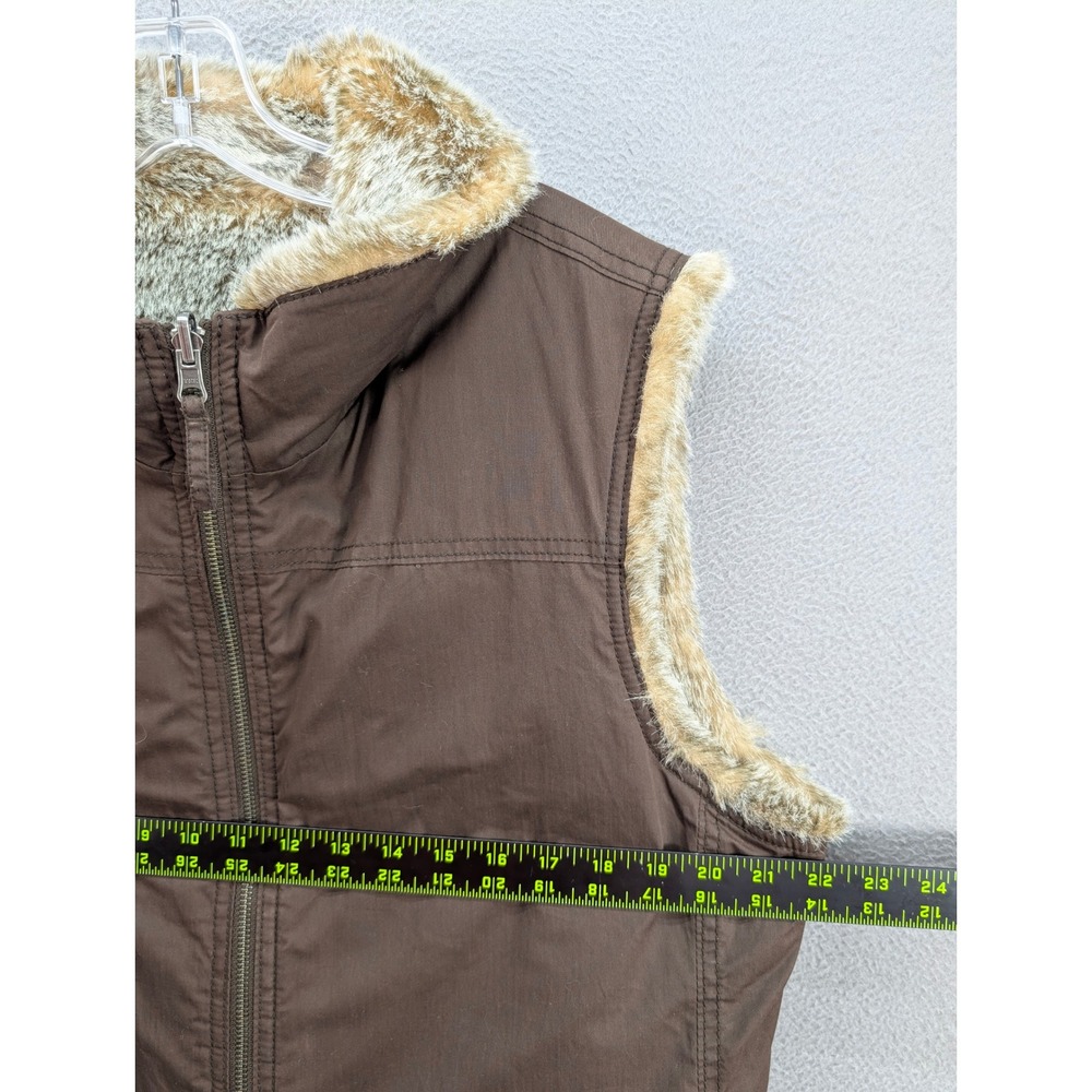 Women's Reversible Faux Fur Vest Brown Full Zip Stand Collar Pockets Size‎ L? - Picture 6 of 8